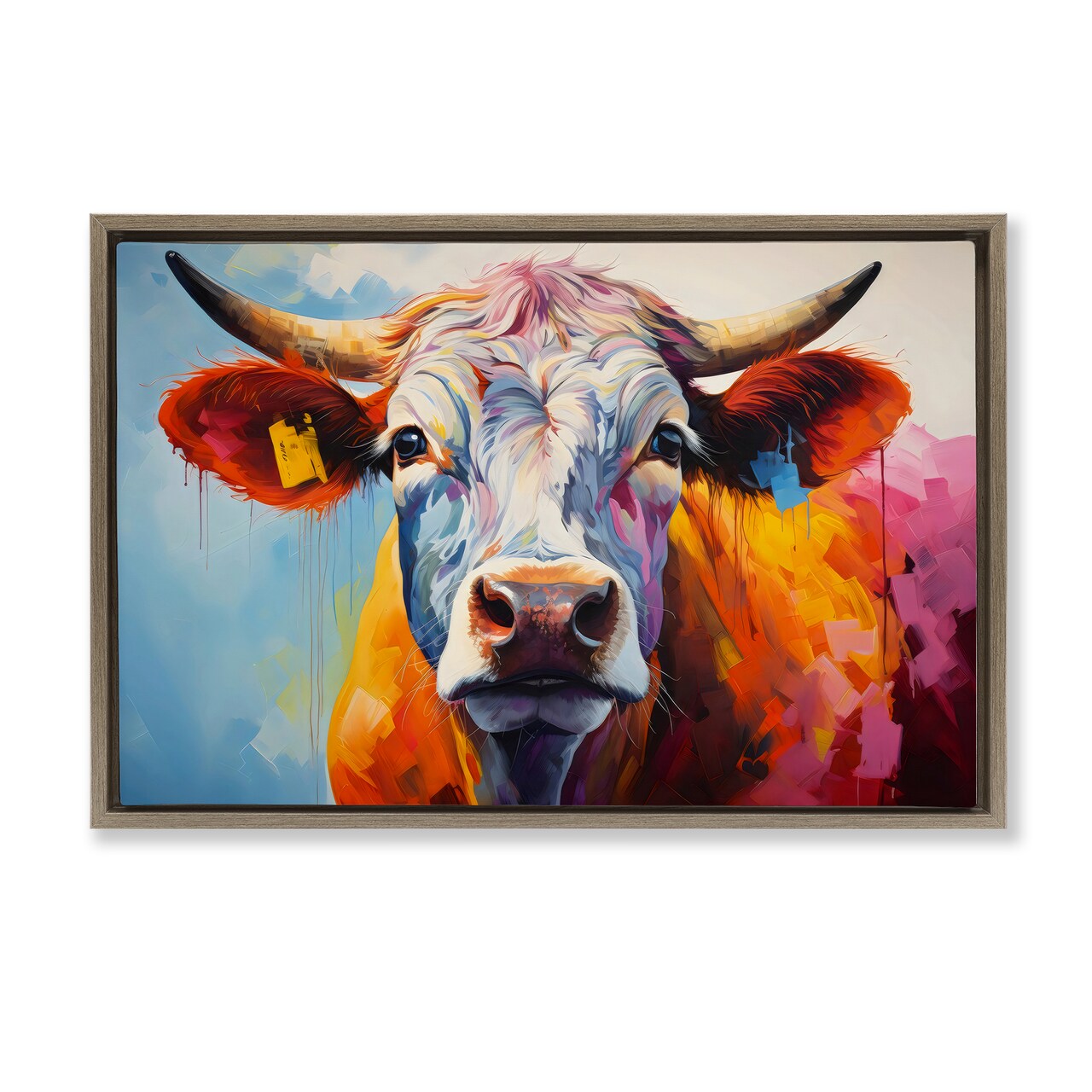 Stupell Industries Colorful Cattle Portrait Floating Frame, design by LSR Creative Studio